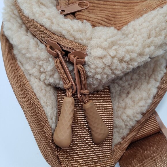 Sherpa and Cordoroy Belt Bag Gold Fanny Pack Beige - Picture 8 of 10